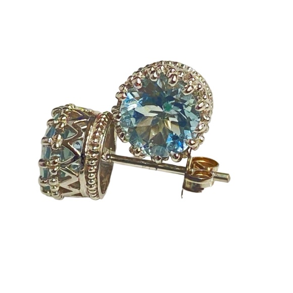 14k White Gold Earrings Aquamarine Stone - Picture 8 of 9